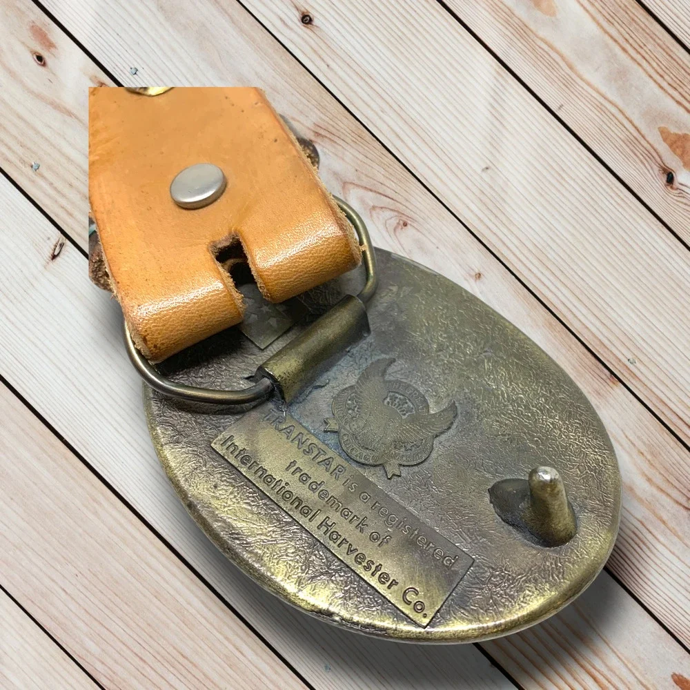 Vintage Transtar Intl Harvester Eagle Brown Tooled Leather Western Belt Buckle